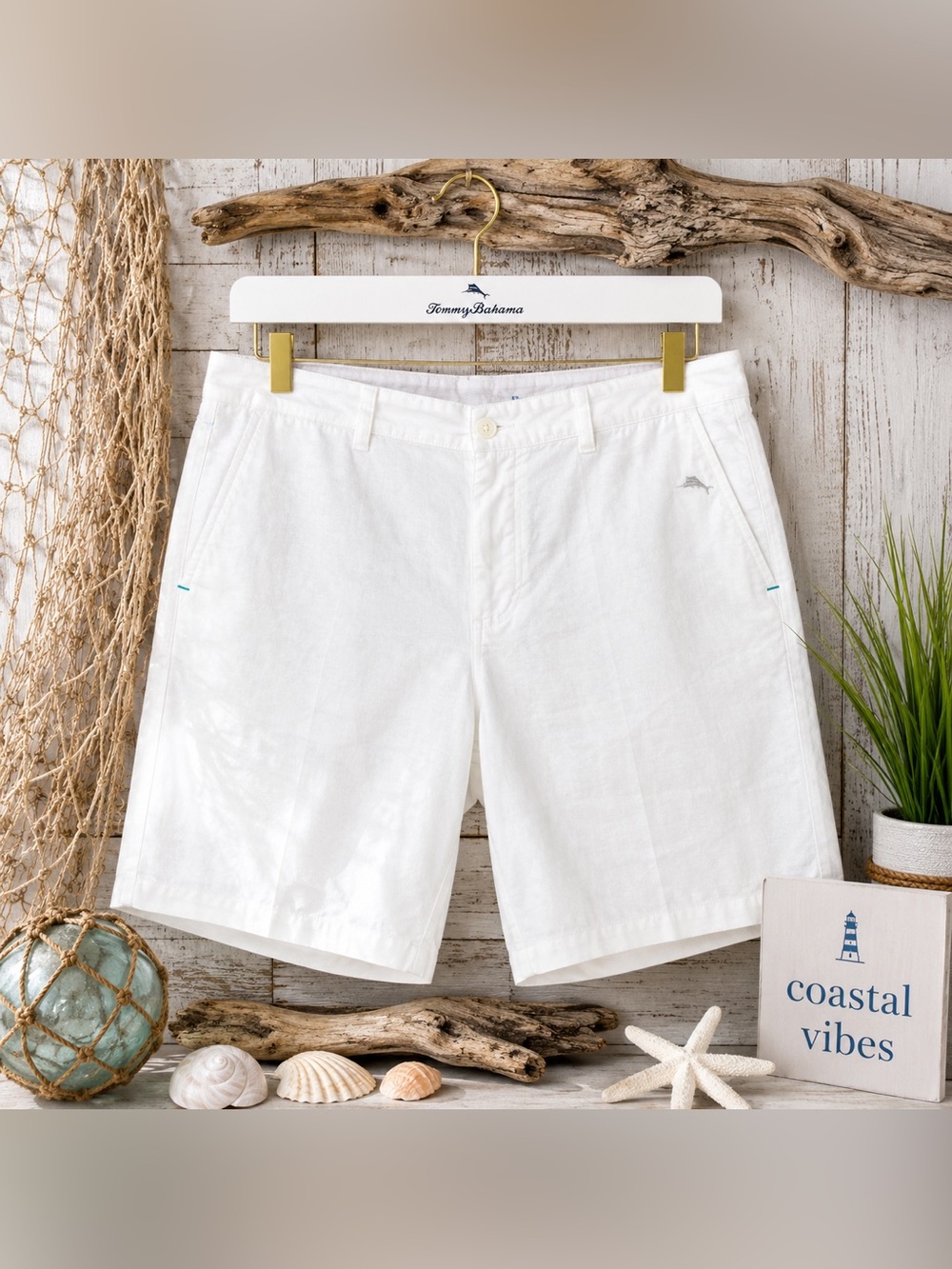 Tommy Bahama White Linen Blend Stretch Shorts NWT 32